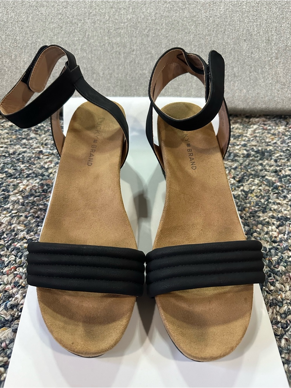 Lucky Brand Black Ankle-Strap Sandals with Padded Front Band